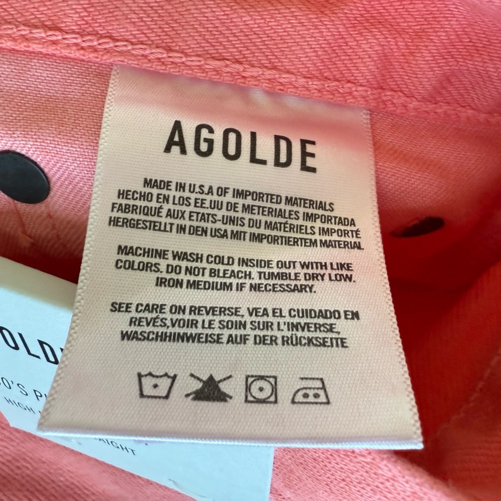 AGOLDE 90s Pinch Waist High Rise Straight •28 • NWT Salmon Pink/Peach - Picture 12 of 15
